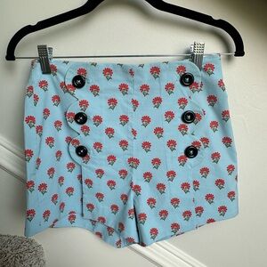 Floral Blue Button-Accent Women Shorts